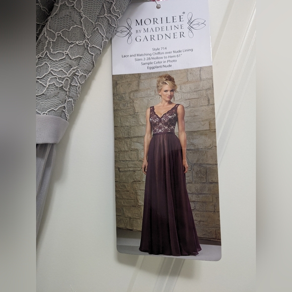 2 New size 8+20 MORI LEE Style 714 Silver Grey Lace Chiffon Evening Dresses - Picture 12 of 16